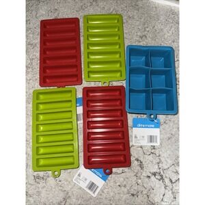 Set Of 5 Ice Cube Water Bottle Molds Tray Silicone Large 2 Inch Cube And Rect